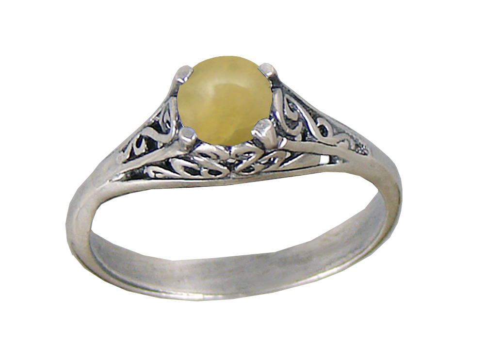Sterling Silver Filigree Ring With Yellow Jade Size 6